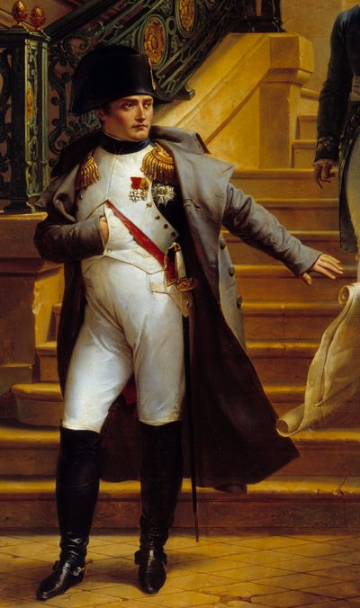 Kaiser Napoleon I. besucht den Palais-Royal und lehnt die Pläne der Architekten Beaumont und Fontaine ab (Detail) von Merry Joseph Blondel
