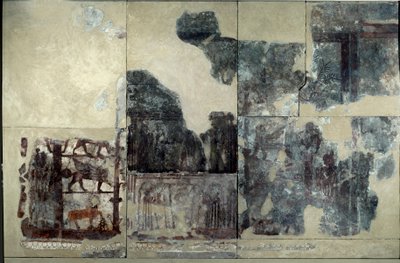 Mesopotamien: Palast von Zimrilim, Malerei der Investitur: Darstellung eines geflügelten Stiers, Sphinx, Greif. Abgelöster Fresko aus der Regierungszeit von Zimri-Lim (ca. 1782-1759 v. Chr.) aus Mari. Paris, Louvre Museum von Mesopotamian