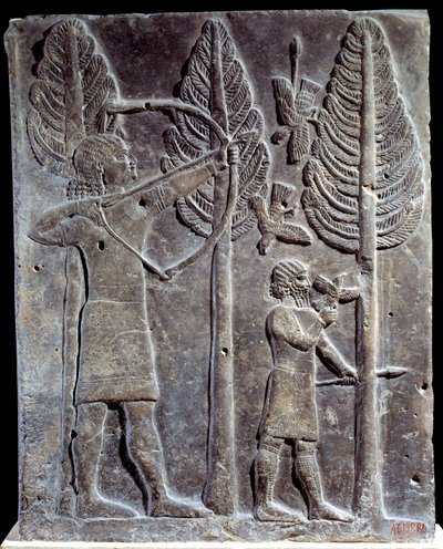 Vogeljagdszene (Relief aus Alabaster aus dem Palast von Sargon II., König von Assyrien, Khorsabad, Mesopotamien) von Mesopotamian Mesopotamian