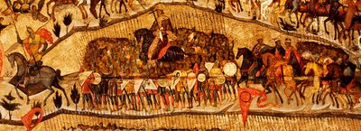 Gesegnet sei das Heer des Himmelskönigs (Detail): Kriegerreihe: Iwan IV., Wladimir Monomach, Wladimir I., Boris und Gleb, 1550er Jahre von Metropolitan of Moscow Athanasius