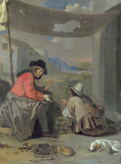 Zwei sitzende Figuren mit einem Hund von Michael (attr. to) Sweerts