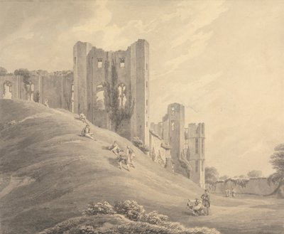 Kenilworth Castle, mit Figuren auf dem Hügel von Michael Angelo Rooker