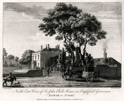Nordostansicht von Sir John Elvils Haus auf Englefield Green bei Egham in Surry, 1775 von Michael Angelo Rooker