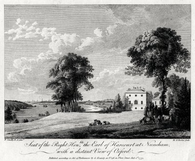 Sitz des hochverehrten Earl of Harcourt in Nuneham, mit einem entfernten Blick auf Oxford, 1775 von Michael Angelo Rooker