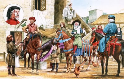 Canterbury Tales. Pilger brechen vom Tabard Inn auf. von Michael Godfrey
