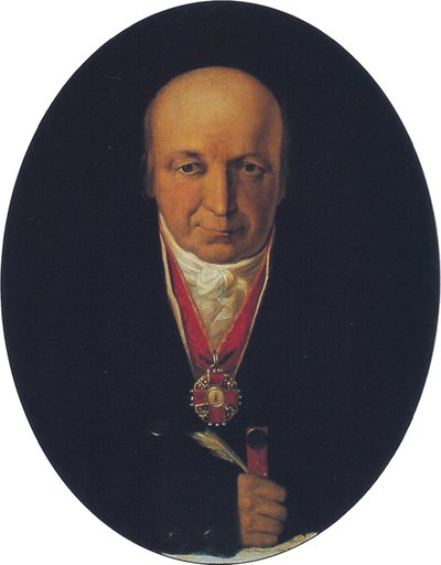 Porträt von Alexander Baranov, Leiter der Russisch-Amerikanischen Gesellschaft, erster Gouverneur von Russisch-Alaska, 1818 von Michail Tikhanov