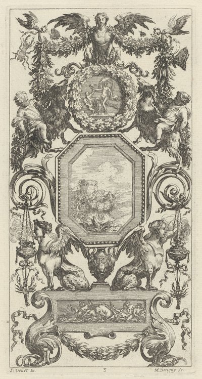 Ornamentales Paneel mit geflügelter Harpyie von Michel Dorigny, after Simon Vouet