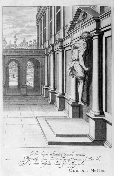 Iphis erhängt sich in Verzweiflung, dass er Anaxarete nicht gewinnen konnte, 1655 von Michel de Marolles