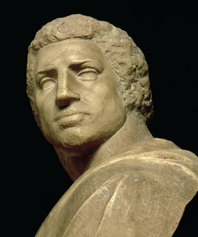 Brutus, Detail des Kopfes aus der Büste von Michelangelo Buonarroti (Detail) von Michelangelo Buonarroti