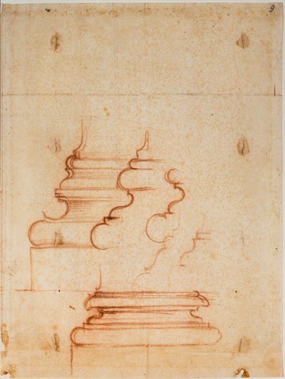 Pfeilerbasen für die Neue Sakristei, handschriftliche Inschriften von Michelangelo Buonarroti