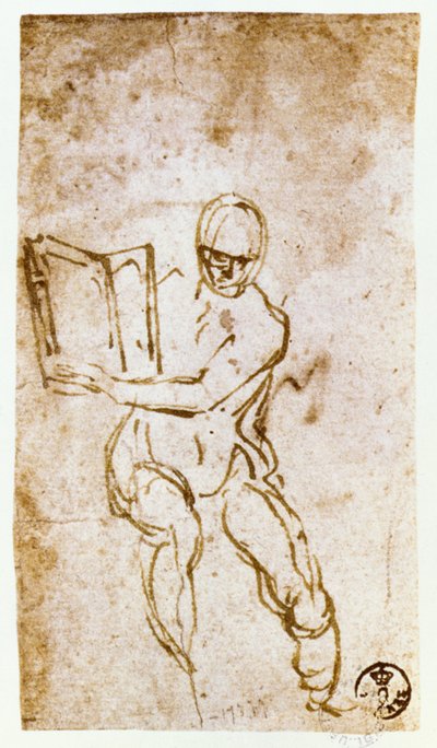 Sixtinische Kapelle Decke (1508-12): Skizze eines der Propheten von Michelangelo Buonarroti