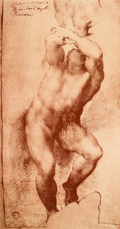 Studie für eine der Figuren des Jüngsten Gerichts, Zeichnung von Michelangelo. Gallerie dell