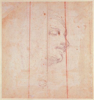 Studie für den Kopf der Libyschen Sibylle (Schwarze Kreide auf Papier) (verso) von Michelangelo Buonarroti