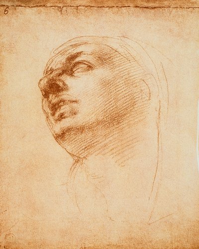 Studie eines Gesichts, Zeichnung von Michelangelo. Casa Buonarroti, Florenz von Michelangelo Buonarroti