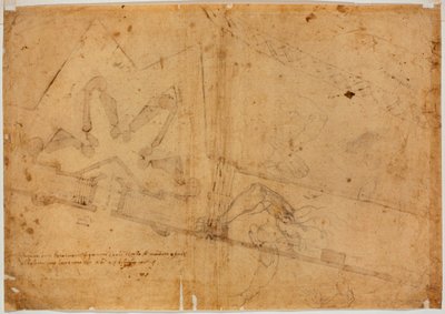 Studie einer Figur von anderer Hand und handschriftliche Inschrift von Michelangelo Buonarroti