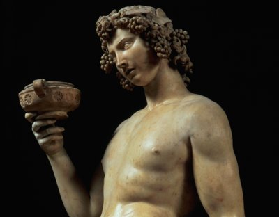 Die Trunkenheit des Bacchus, Detail seines Kopfes, Skulptur von Michelangelo Buonarroti (Detail) von Michelangelo Buonarroti