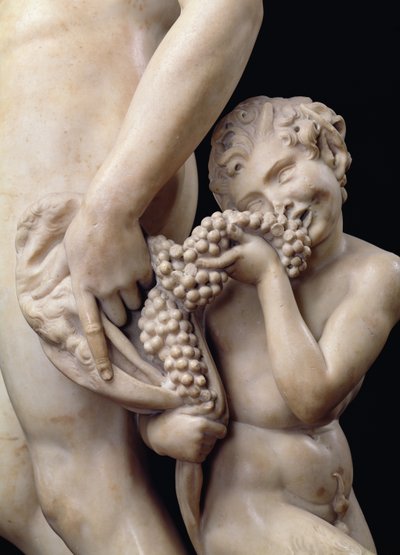Die Trunkenheit des Bacchus, Detail des Satyrs (Detail) von Michelangelo Buonarroti