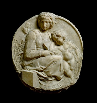 Jungfrau und Kind mit dem Kind Johannes dem Täufer Madonna Pitti oder Tondo Pitti. Relief aus Marmor von Michelangelo Buonarroti von Michelangelo Buonarroti