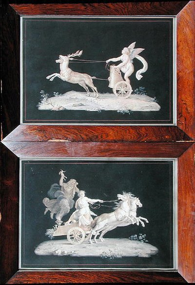 Zwei von sechs allegorischen Szenen von Michelangelo Maestri
