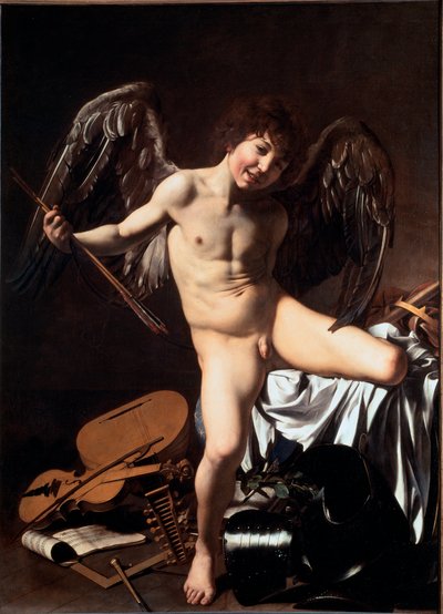 Amor vincit omnia (genannt Siegreicher Amor oder Triumphierende Liebe oder Irdische Liebe) von Michelangelo Merisi da Caravaggio