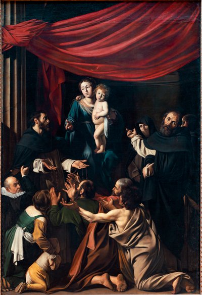 Madonna am Rosenkranz (Öl auf Leinwand) von Michelangelo Merisi da Caravaggio