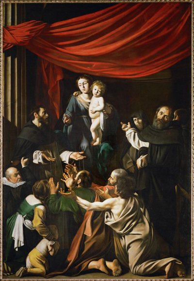 Madonna des Rosenkranzes mit Sankt Dominikus und Sankt Peter Martyr von Michelangelo Merisi da Caravaggio