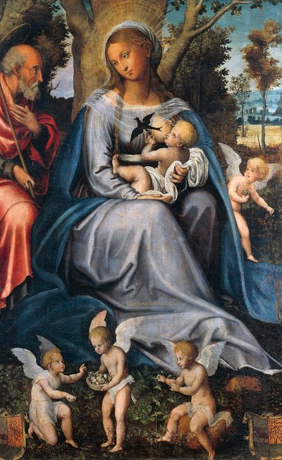 Ruhe in Ägypten, zentrales Panel des Triptychons des Trostes, zugeschrieben Michele Cavaro (1517-1584) von Michele (attr.) Cavaro