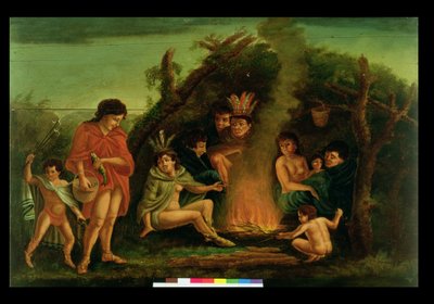Feuerplatte, die ein Indianerlager darstellt von Michele Felice Corne