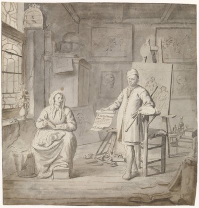 Maler Michiel Comans und seine dritte Frau Elisabeth van der Mersche im Atelier von Michiel van Musscher