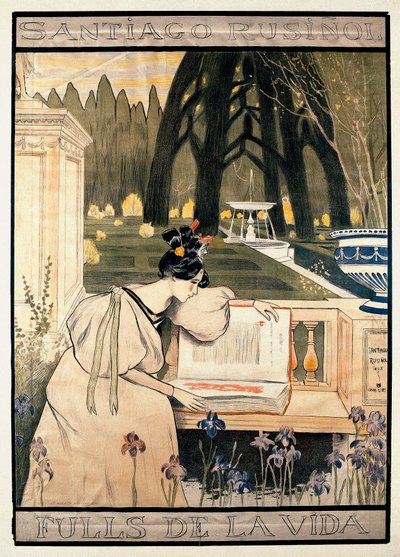 Posterpräsentation von "Die Seiten des Lebens", Serie von Lithografien, die Gedichte in Prosa von Santiago Rusinol y (i) Prats (1861-1931) illustrieren von Miguel Utrillo