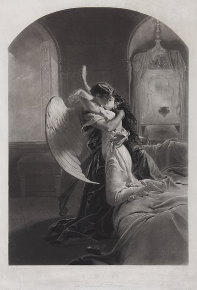Tamara und Dämon. Illustration zum Gedicht Der Dämon von Michail Lermontow, ca. 1880 von Mihaly von Zichy