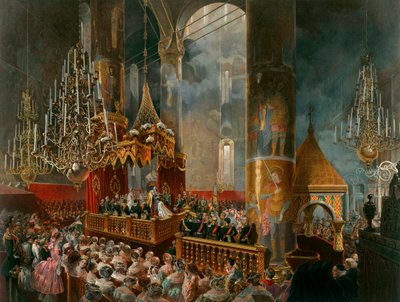 Die Krönung der Zarin Maria Alexandrowna von Russland, Moskau, 1856 von Mihaly von Zichy