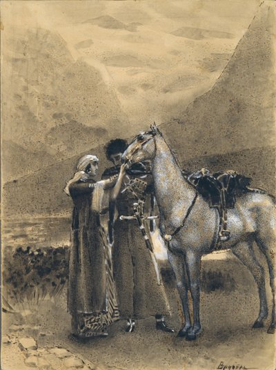 Abschied von Zara mit Ismail. Illustration zum Gedicht Ismail Bey von Mikhail Lermontov, 1890-1891 von Mikhail Aleksandrovich Vrubel