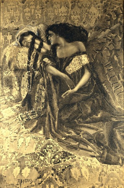 Tamara und Dämon. Illustration zum Gedicht Der Dämon von Michail Lermontow, 1890-1891 von Mikhail Aleksandrovich Vrubel