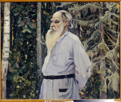 Porträt des Schriftstellers Leo N. Tolstoi (1828-1910). Gemälde von Mikhail Vasilyevich Nesterov (1862-1942), Öl auf Leinwand von Mikhail Vasilievich Nesterov