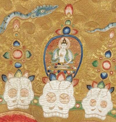 Detail der kaiserlichen bestickten Seiden-Thangka von Ming Dynasty Chinese School