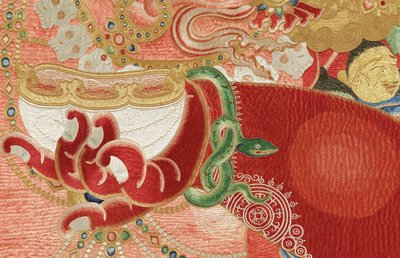 Detail der kaiserlichen bestickten Seiden-Thangka von Ming Dynasty Chinese School