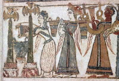 Detail, Fresko auf dem Sarkophag von Hagia Triada von Minoan