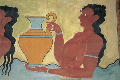 Nahaufnahme eines Wandgemäldes im Palast, Palast von Minos, Knossos, Kreta, Griechenland von Minoan