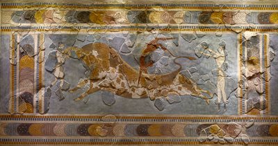 (Detail) des Stier-Sprung-Freskos. Gefunden in Knossos von Minoan