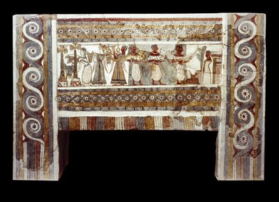Szene des Totenkults, Fresko auf dem Sarkophag von Haghia Triada von Minoan