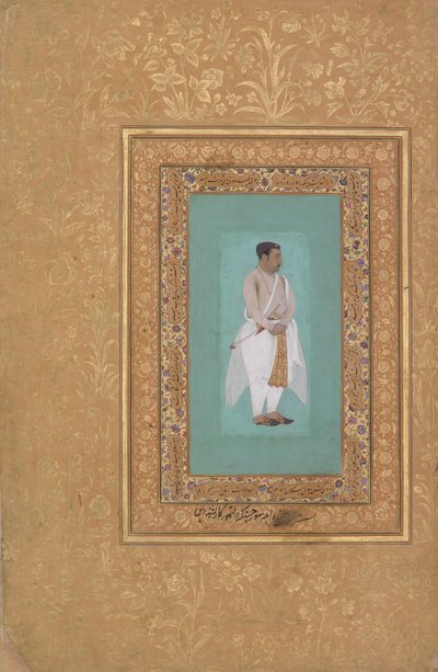 recto: Porträt von Raja Suraj Singh Rathor, verso: Seite der Kalligraphie..., recto: spätes 16. Jahrhundert von Mir 
