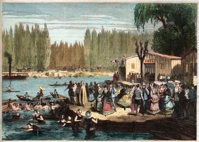 Schwimmen in La Grenouillère, außerhalb von Paris - La Grenouillère in Croissy-sur-Seine 1869 - nach Miranda von Miranda Miranda