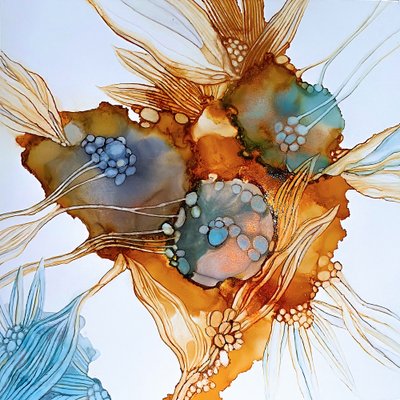 Goldene blaue Blüten von Mishel Schwartz