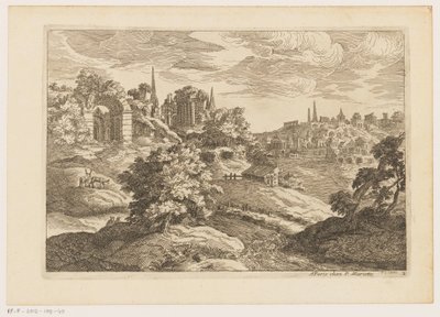Landschaft mit Ruinen und Hirschen, Landschaften nach Tizian (Serientitel) von Moise Jean Baptiste Fouard