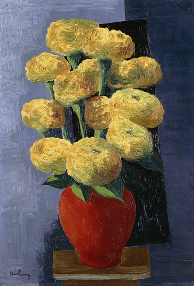 Gelbe Blumen in einer roten Vase von Moise Kisling