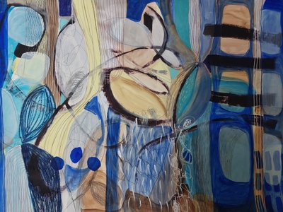 Abstrakter blauer gelber Fluss von Monika Riethmueller