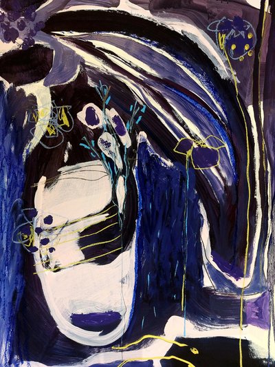 Indigo Blumenabstraktion von Monika Riethmueller