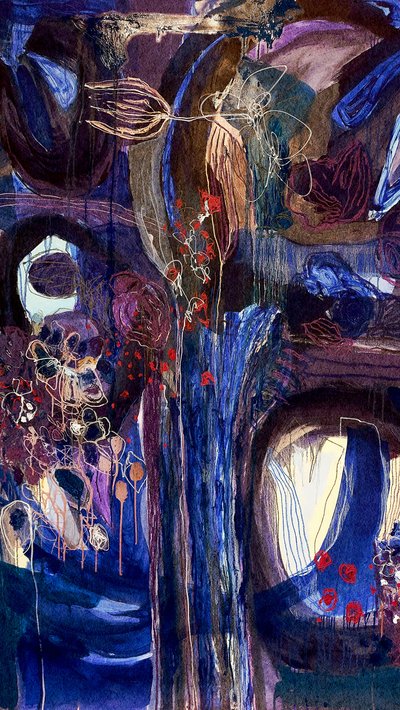 Mitternachtsblüte Abstrakt von Monika Riethmueller
