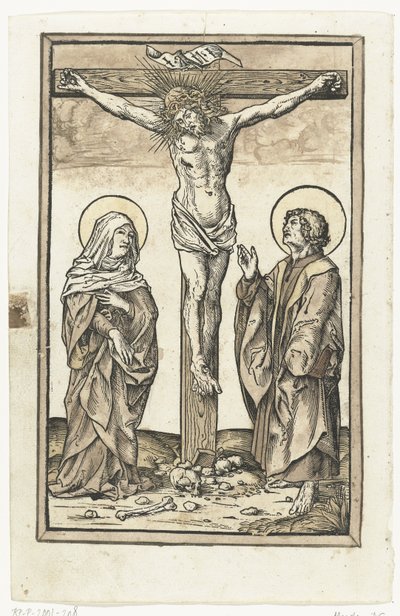 Christus am Kreuz, mit Maria und Johannes von Monogrammist DS (graveur) (attributed to)